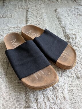 Message Black Slide Recovery Sandals with Cork Footbed